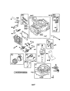 Cylinder/Crankshaft/Sump Diagram and Parts List for 124T02-0853-E1C  Briggs and Stratton Engine